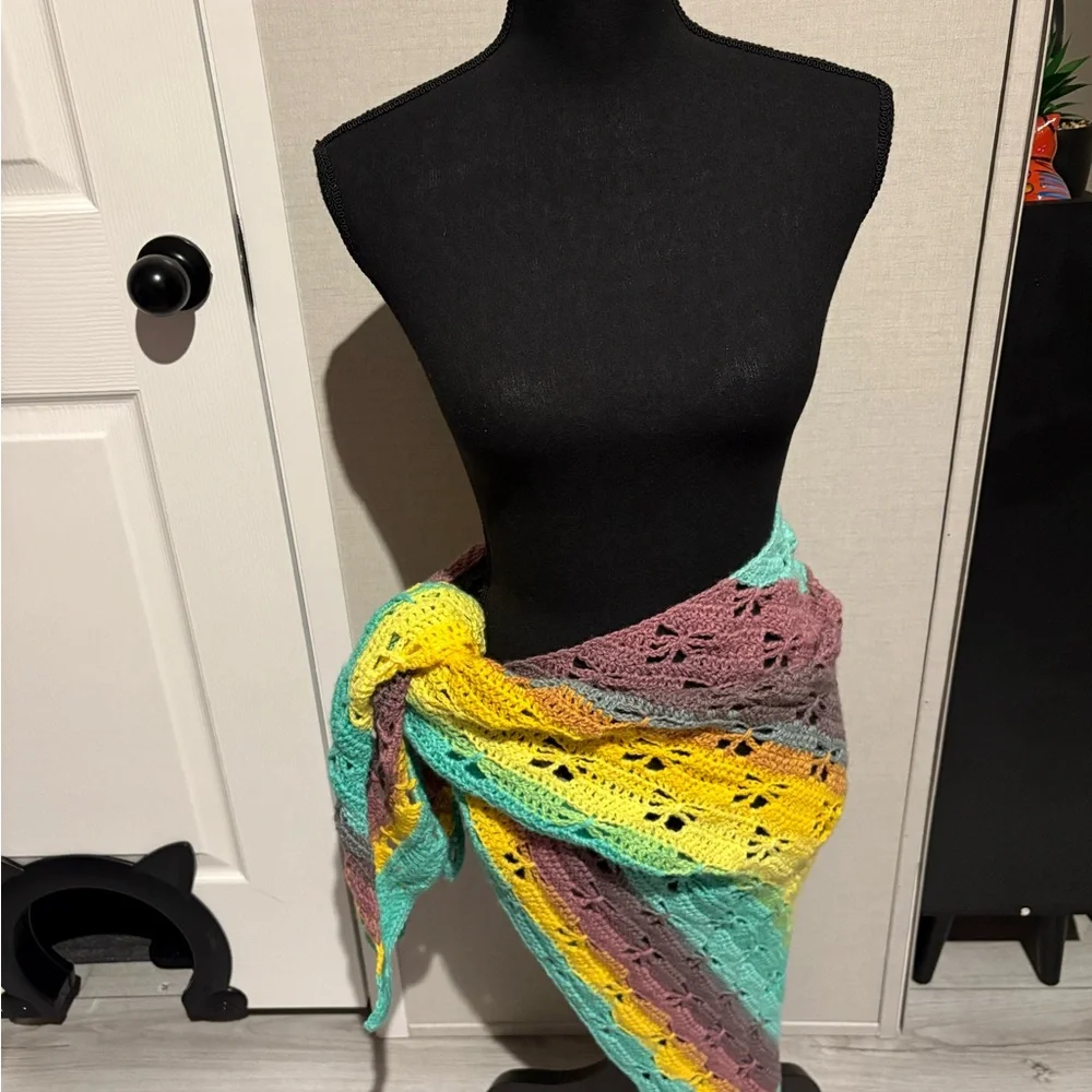 Multicolor Hand Crochet Shawl / Swimsuit Cover
